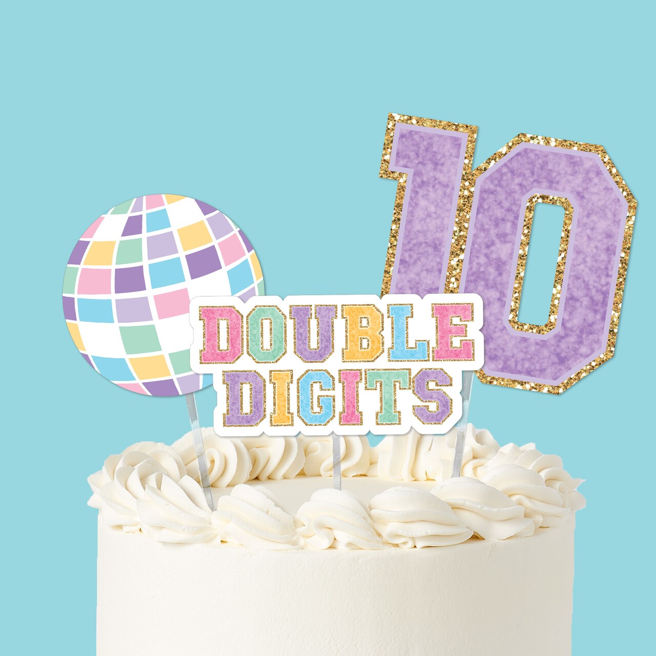 Big Dot of Happiness Preppy 10th Birthday Girl Cake Topper Set, Hello Double Digits Dessert Decorations, Pastel Birthday Party Supplies – 3 Count